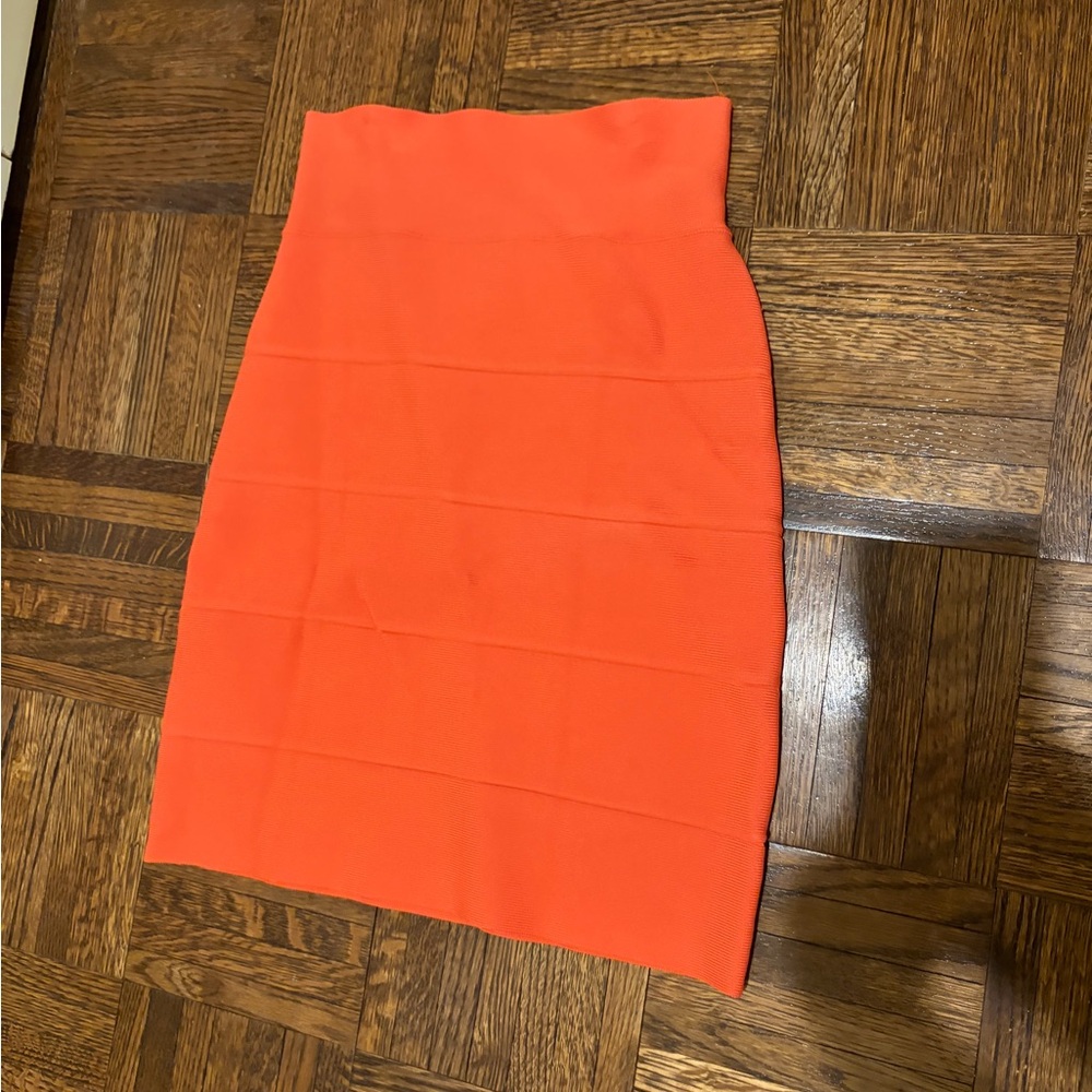 BCBGMaxazria Orange Form-Fitting Bandage Pencil Skirt, Size XS